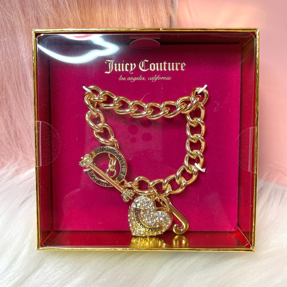 New Juicy Couture Gold Rhinestone Heart Bracelet